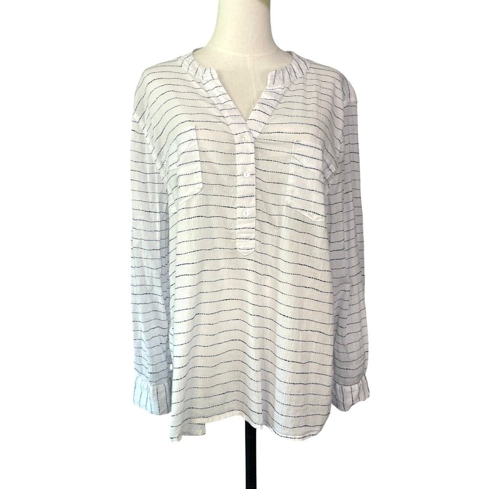 Carve Designs Dylan Gauze Shirt XL Organic Cotton Bluebay Stripe Popover